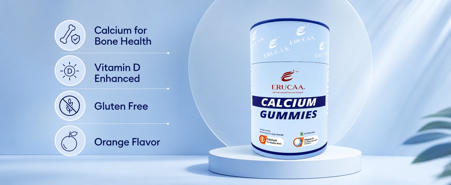 Calcium Gummies with Vitamin D, Phosphorus & Vitamin K | Orange Flavour | 30 Gummies | Gluten Free | Daily Calcium Gummies for Adults