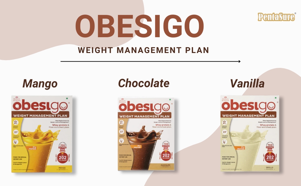 Obesigo BLCD - Meal Replacement Weight Loss & Weight Management Plan | Mango - 350Gm (7 Sachets*50g) | Whey Protein & Fiber Enriched | 40.8g Protein/100g, Garcenia Extract, 27 Vitamin & Mineral