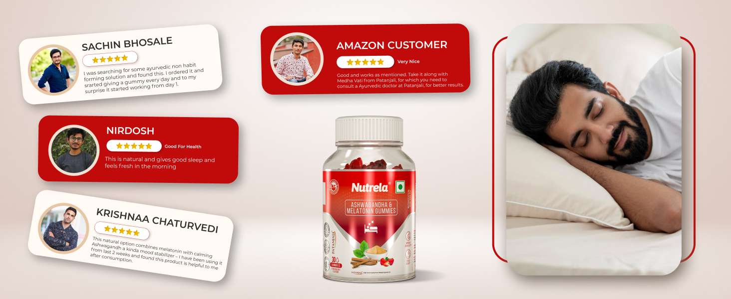 Nutrela Ashwagandha & Melatonin Sleep Gummies for Men & Women | 30 Strawberry-Flavored Gummies | Supports Restful Sleep & Stress Relief