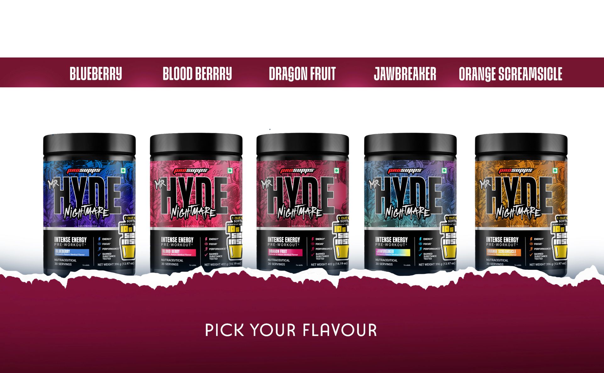 ProSupps Hyde Nightmare Dragon Fruit Pre Workout Powder, 30 Servings