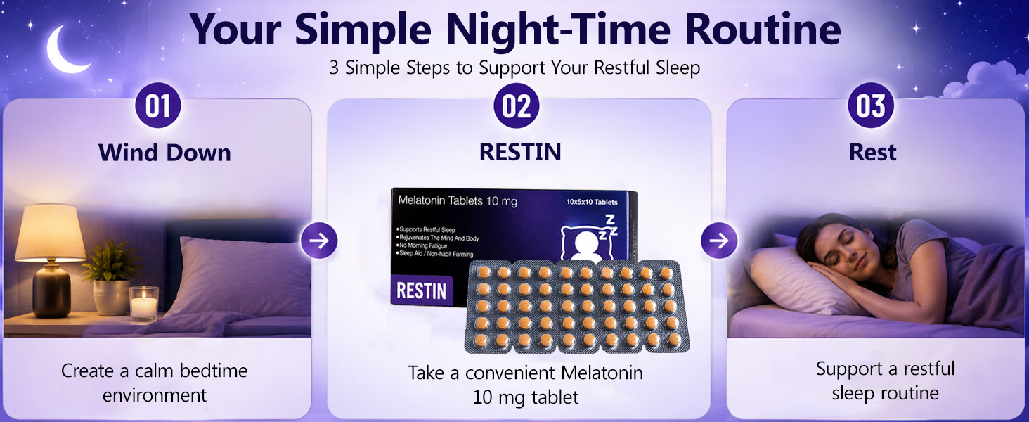 Restin Melatonin 10 mg_Sleep & Relaxation Support Tablets (Pack of 5)