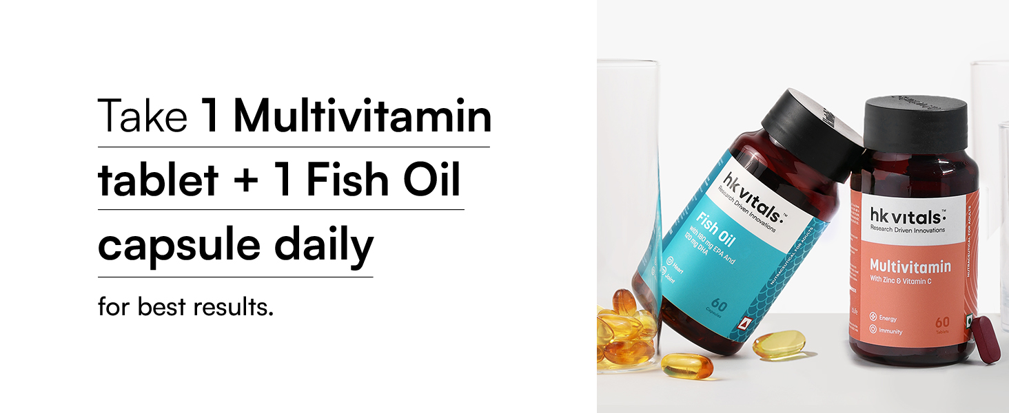 hk vitals Fish Oil & Multivitamin, 2 x 60 Tablets + Sipper 300ml