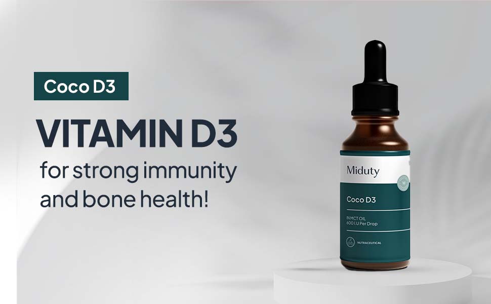 Miduty Coco D3 + K2 – Cholecalciferol Vitamin D3 Drops 600 IU with MK-7 – Support Strong Bones, Muscles & Joints - More Calcium Absorption – Women & Men – 50 ml