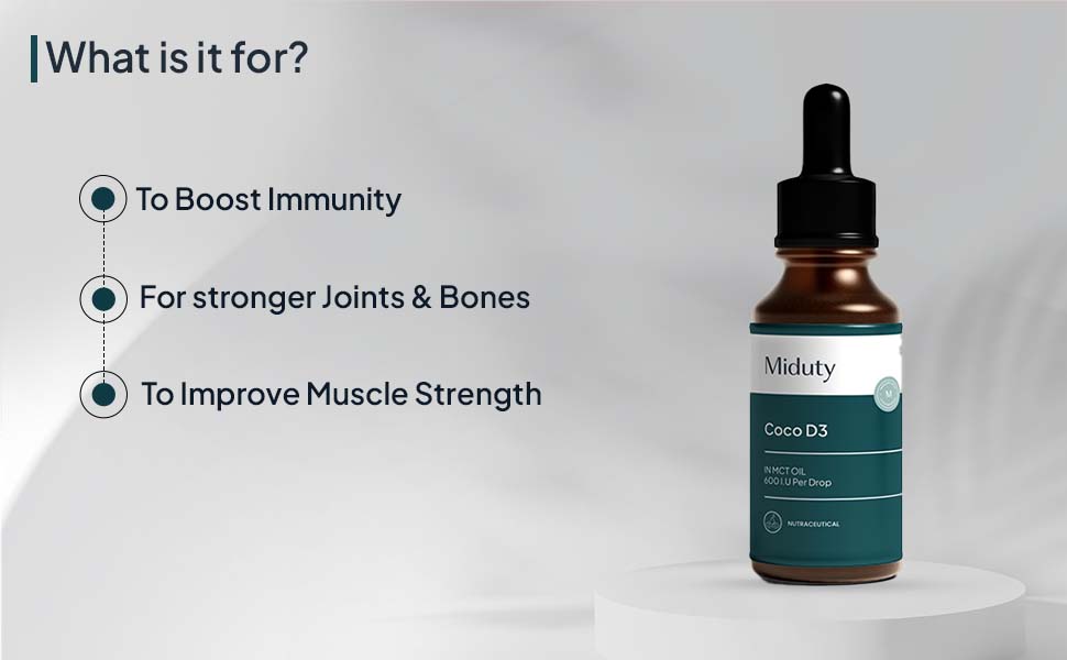 Miduty Coco D3 + K2 – Cholecalciferol Vitamin D3 Drops 600 IU with MK-7 – Support Strong Bones, Muscles & Joints - More Calcium Absorption – Women & Men – 50 ml