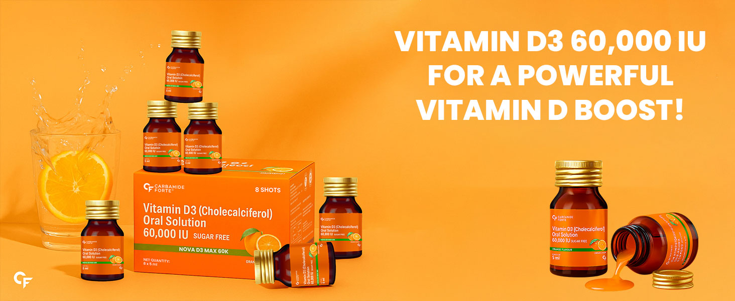 Carbamide Forte Vitamin D3 Shots 60000 IU | Cholecalciferol 60000 IU | Vitamin D Supplement | Vit D3 60000 IU | 8 X 5 ML