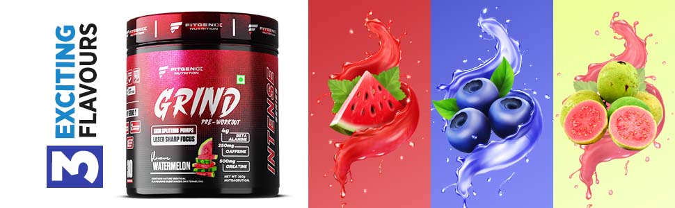 Grind Pre Workout | 360gm | 30 Servings | 250mg Caffeine | 250mg Theanine | 4000mg Beta Alanine | 3250mg Citrulline | Hyper Pump | Enhanced Strength (Watermelon)