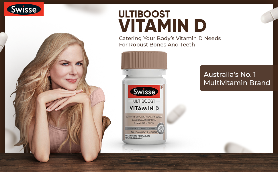 Swisse Vitamin D - 100% RDA of Vitamin D3 (Manufactured In Australia, Internationally Proven Formula) High Absorption Vitamin D3 For Healthy Bones, Immunity & Strong Muscles (90 Tablets)
