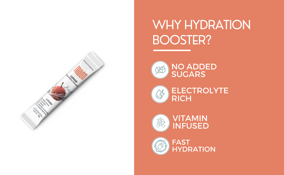 Moon Lunar Lychee hydration Booster | 100% Natural & Healthy Electrolytes Mix | Instant Hydration Pack of 6 (16g Sachets)