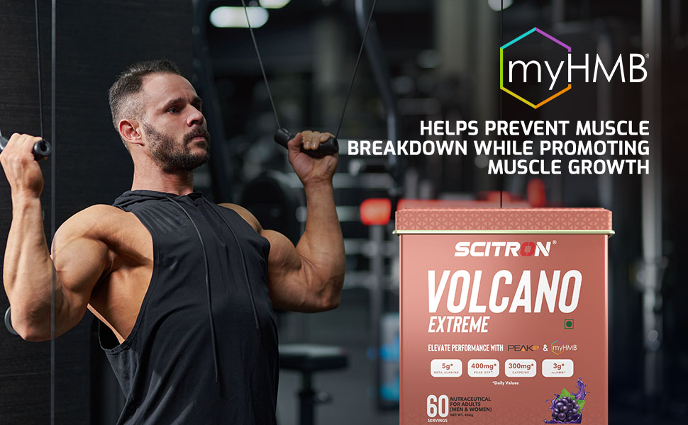 Scitron Volcano Extreme Pre-Workout 60 Servings- Grape | India's First Pre-Workout with Peak ATP & myHMB| 5g of Beta-Alanine, 400mg Peak ATP, 300mg caffeine, & 3g myHMB