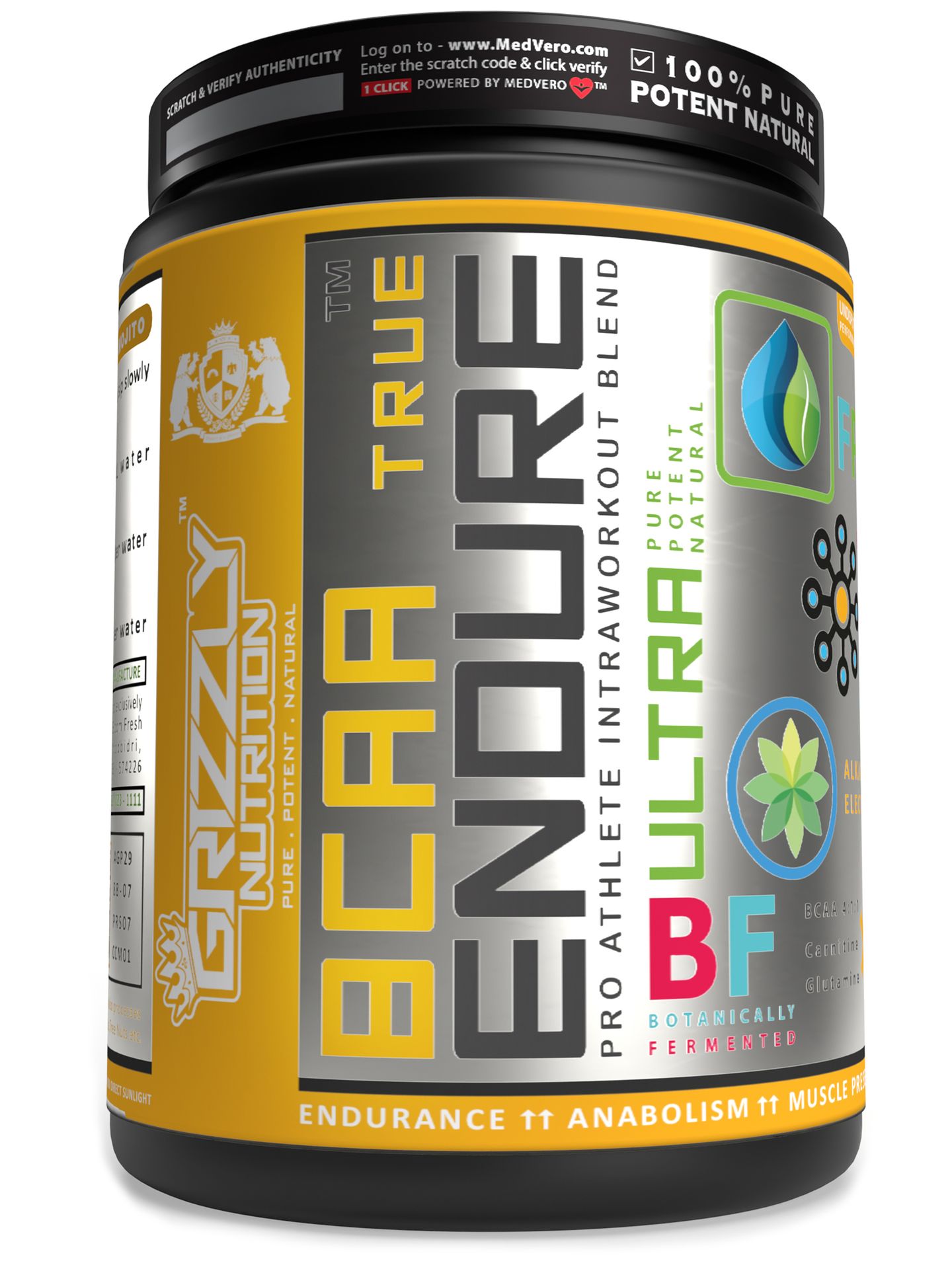 Grizzly Nutrition True Endure 300g - BCAA 4:1:1 Pro Ratio,6th Gen 2026, Up to 60 Servings, 12+ Vitality Boosters, Energy+ Pre-Booster 75 Servings - Platinum Grade (Spanish Strawberry