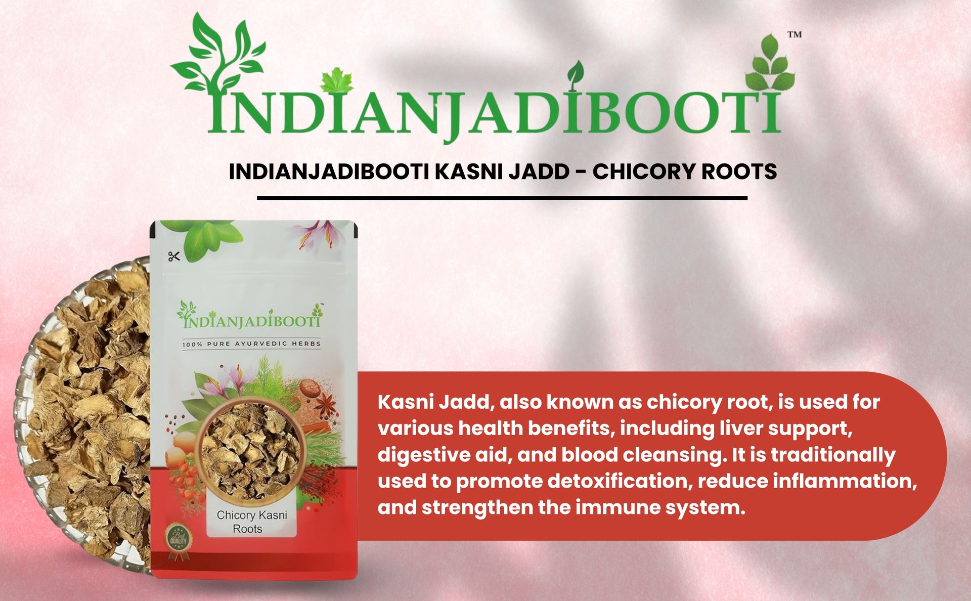 IndianJadiBooti Pure Kasni Jadd (Chicory Root) | Raw Whole Kasani for Hepatic Wellness, Prebiotic Gut Detox & Bitter Liver Tonic | (100 Grams) | Pack Of 2