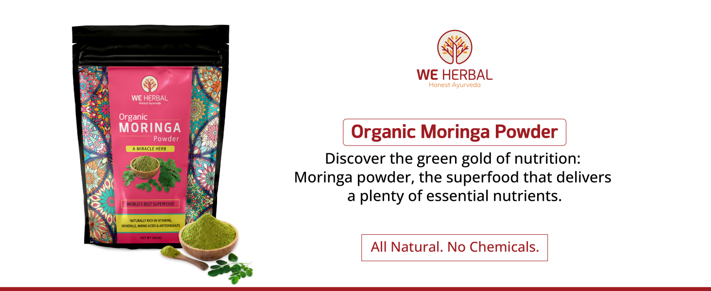 Organic Moringa Powder, 100% Natural, Helps in Weight Loss, Reduces Bad Cholesterol, Rich in Vitamins, Minerals & Antioxidants, 50gms