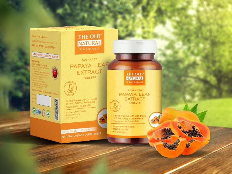 The Old Natural Papaya Leaf Extract Tablets 60 Tablets I papaya leaf extract for platelets | platelets booster, (Pack of 2-60 Tablets)