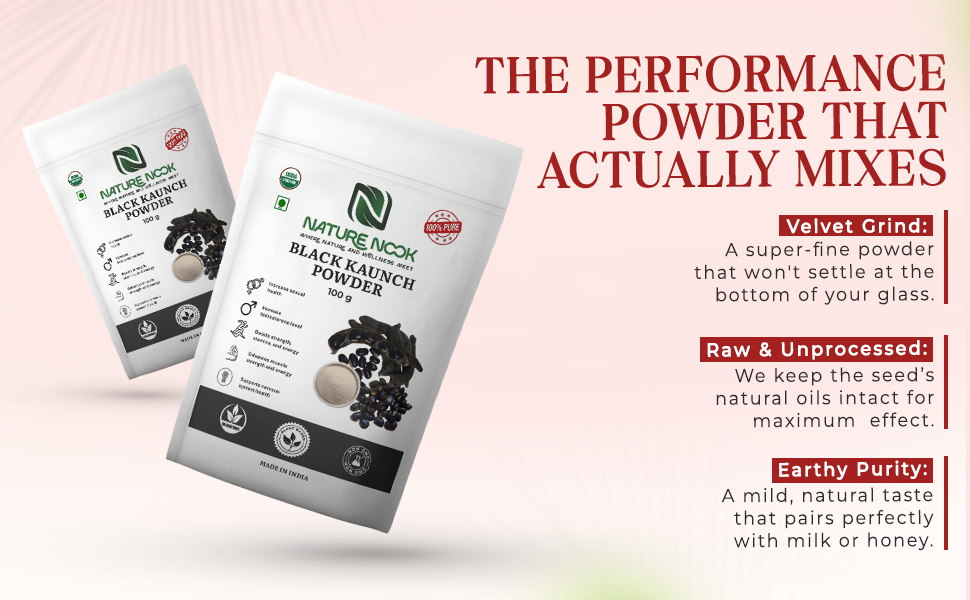 Organic Black Kaunch Beej Powder- 100g | Pure Kapikachhu Mucuna Pruriens | Alkushi Herbal Powder for Vitality, Strength, Stamina & Reproductive Health | Kala Koch ke Beej | Velvet Beans