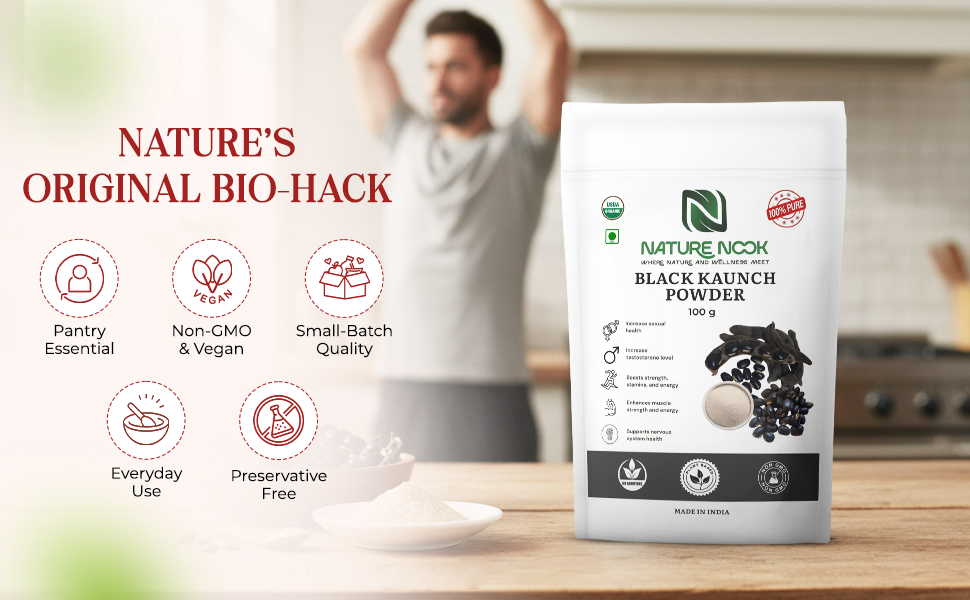 Organic Black Kaunch Beej Powder- 100g | Pure Kapikachhu Mucuna Pruriens | Alkushi Herbal Powder for Vitality, Strength, Stamina & Reproductive Health | Kala Koch ke Beej | Velvet Beans