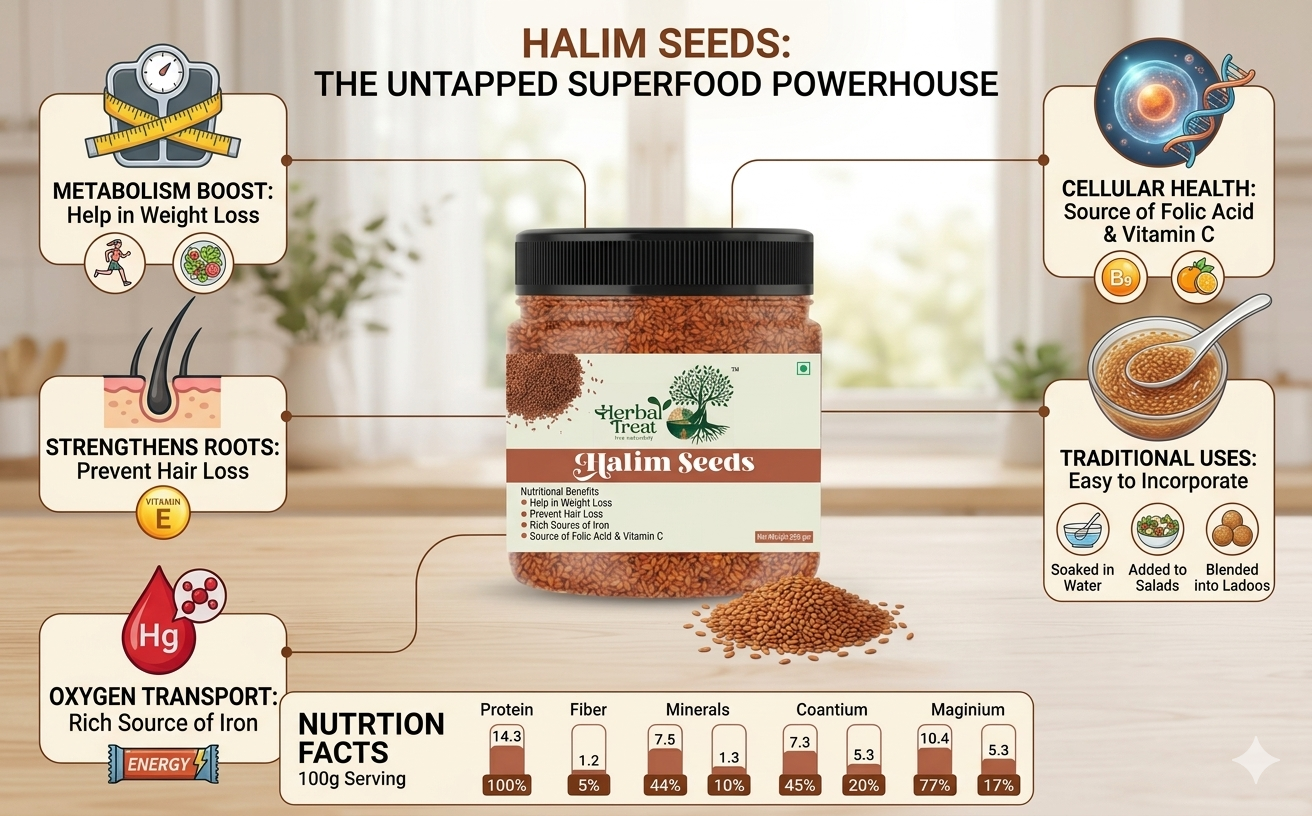 Herbal Treat Halim Seeds | Raw Garden Cress Aliv Seeds for Eating | Iron Rich Superfood, Supports Digestion & Weight Management | Haleem Seed | Asaliya Seeds Used in Cooking, Baking, Smoothies and Other Beverages (350g)