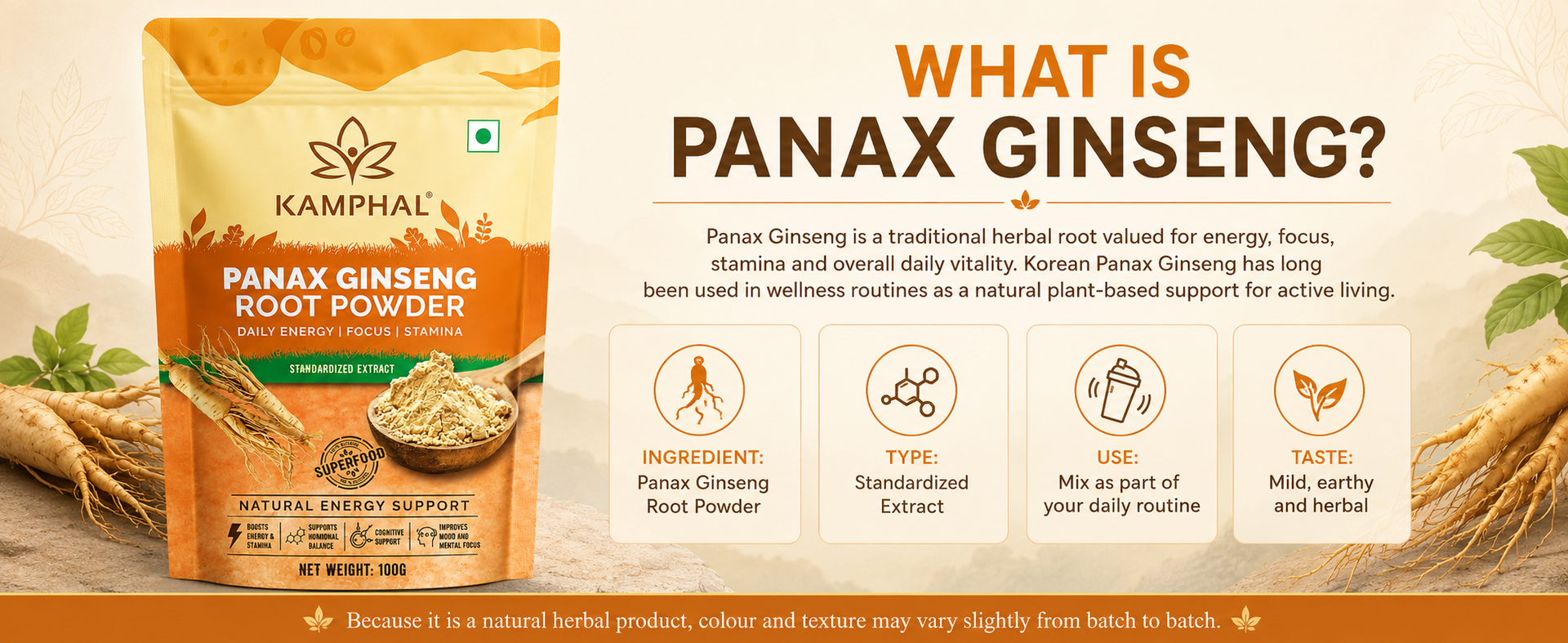 Panax Ginseng Powder 100g | Standardised Extract Korean Red Ginseng Root Powder | Supports Energy, Stamina & Focus | Cognitive Support | Natural Herbal Supplement for Men & Women