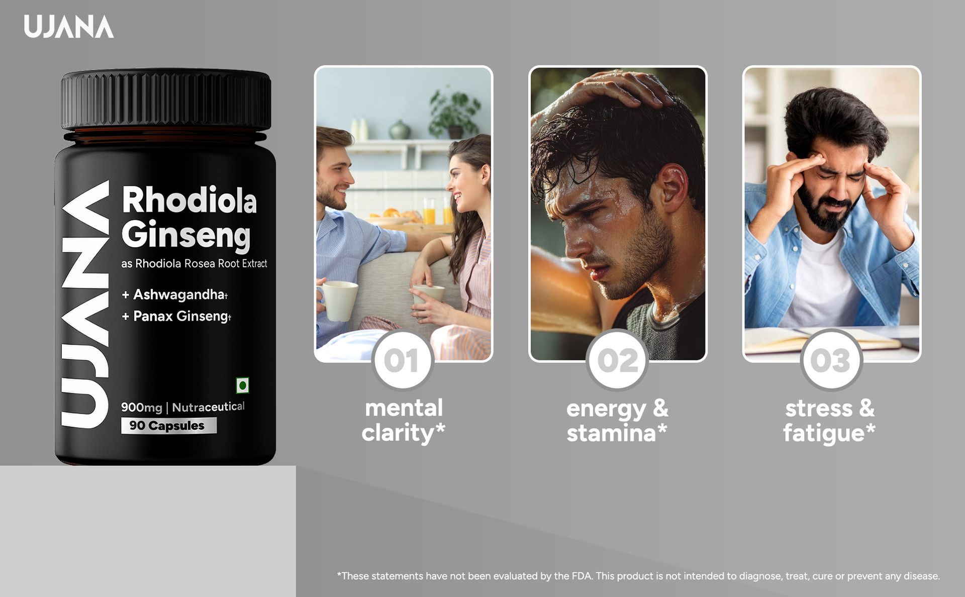 Rhodiola, Ginseng & L-Theanine 900mg | Wellness Support | 90 Veg Capsules