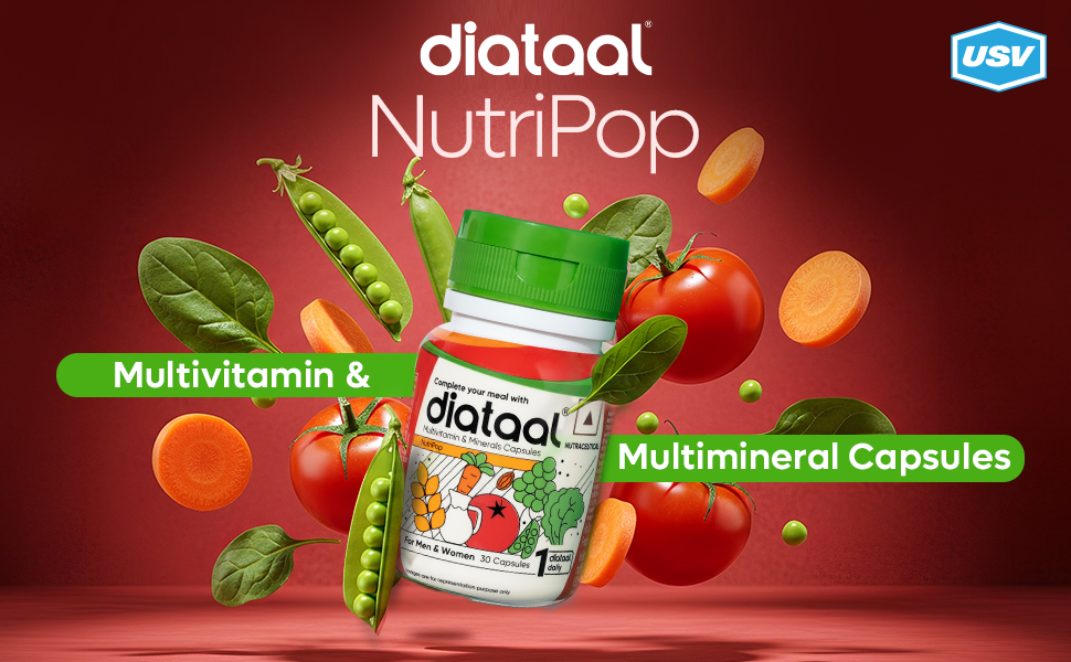 Diataal Multivitamin with Biotin, B12, Niacin, Zinc & Folic Acid | Daily Supplement for Hair, Skin, Immunity & Energy | Men & Women | 30 Capsules |Pack of 6|