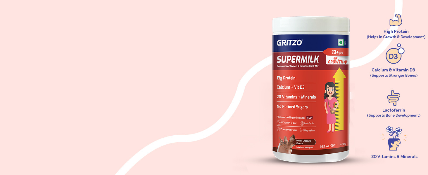 Gritzo SuperMilk Growth+ (13+ Girl), Double Chocolate, 400g