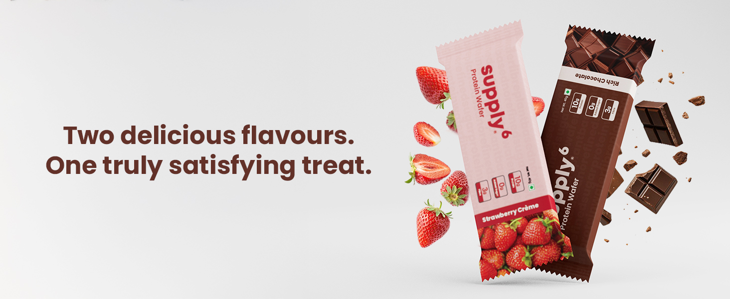 SUPPLY6 Protein Wafer Bars | Pack of 10 | Multigrain Crunchy Wafer | Vegetarian | 10g Protein | 3g Fiber | No Added Sugar | 400 G (Strawberry)