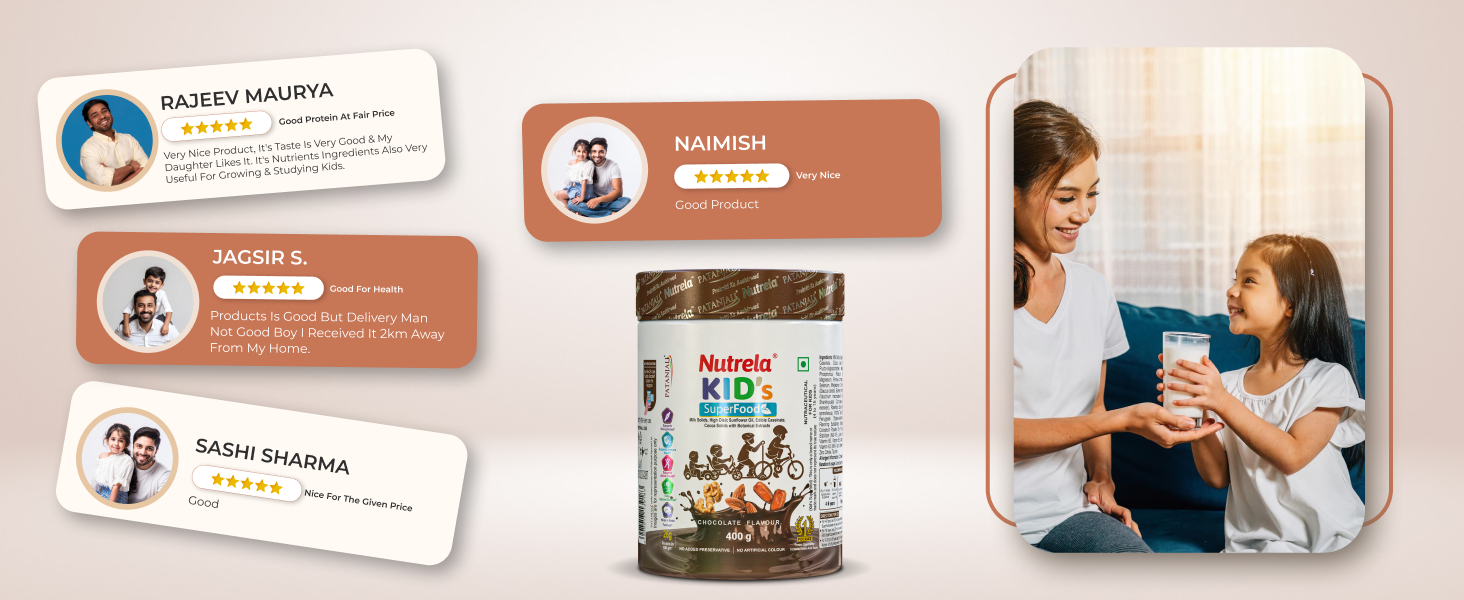 Nutrela Kids Protein Powder - 400g, Chocolate Flavour | Helps in Memory and Brain Development | Improve Muscle Mass, Bone and Teeth Strength | Ideal for 4 to 15 Years | Pack of 1