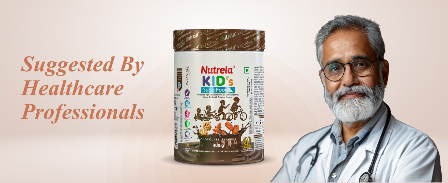 Nutrela Kids Protein Powder - 400g, Chocolate Flavour | Helps in Memory and Brain Development | Improve Muscle Mass, Bone and Teeth Strength | Ideal for 4 to 15 Years | Pack of 1