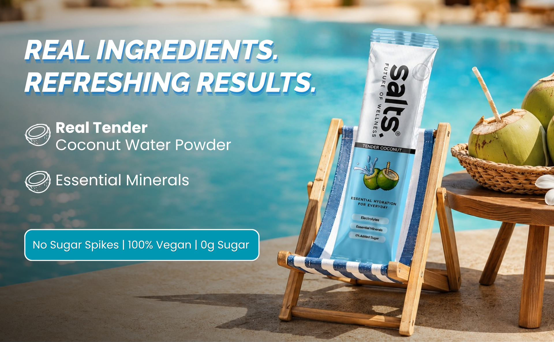 Salts Electrolyte Powder, 15 Sachet with Zero Sugar, Electrolytes Hydration Mix Drink for Summer Heat, Workout Recovery and Travel, Keto and Vegan Friendly, (Coconut)