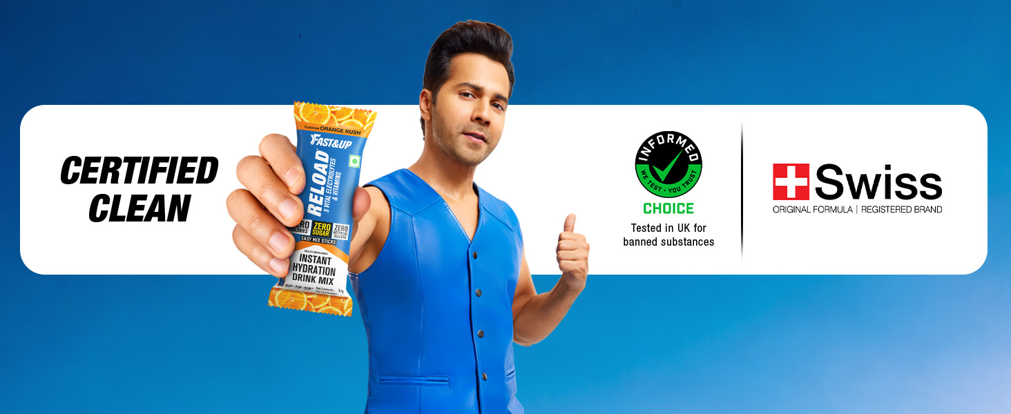 Fast&Up Reload Electrolytes Powder Sachets | Zero Added Sugar Hydration Drink with 5 Essential Electrolytes Vitamin C & B12 | Summer Heat, Workout Recovery, Travel & Wellness | Orange Rush, Pack of 15 Sachets
