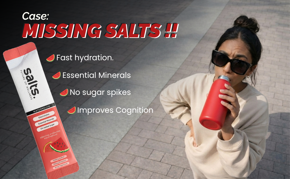 Salts Electrolyte Powder, 15 Sachet with Zero Sugar, Electrolytes Hydration Mix Drink for Summer Heat, Workout Recovery and Travel, Keto and Vegan Friendly, (Watermelon)