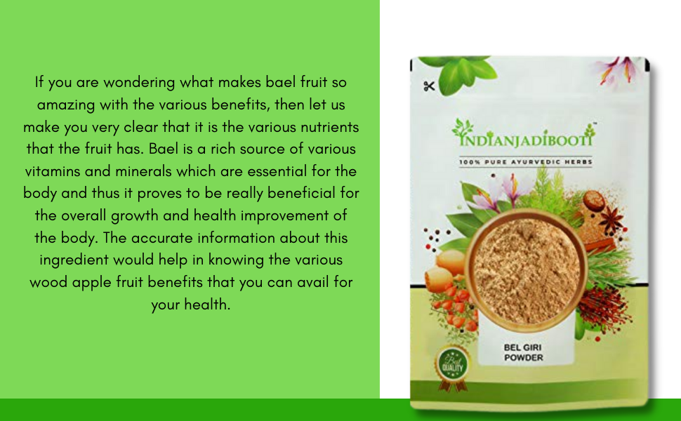 IndianJadiBooti Bael Pulp Powder | Stone Apple (Aegle Marmelos) | Natural Gut Cooler & Digestion Regulator | Ideal for Summer Sharbat, IBS & Stomach Acid | Wood Apple Fruit | 400g Pack of 2