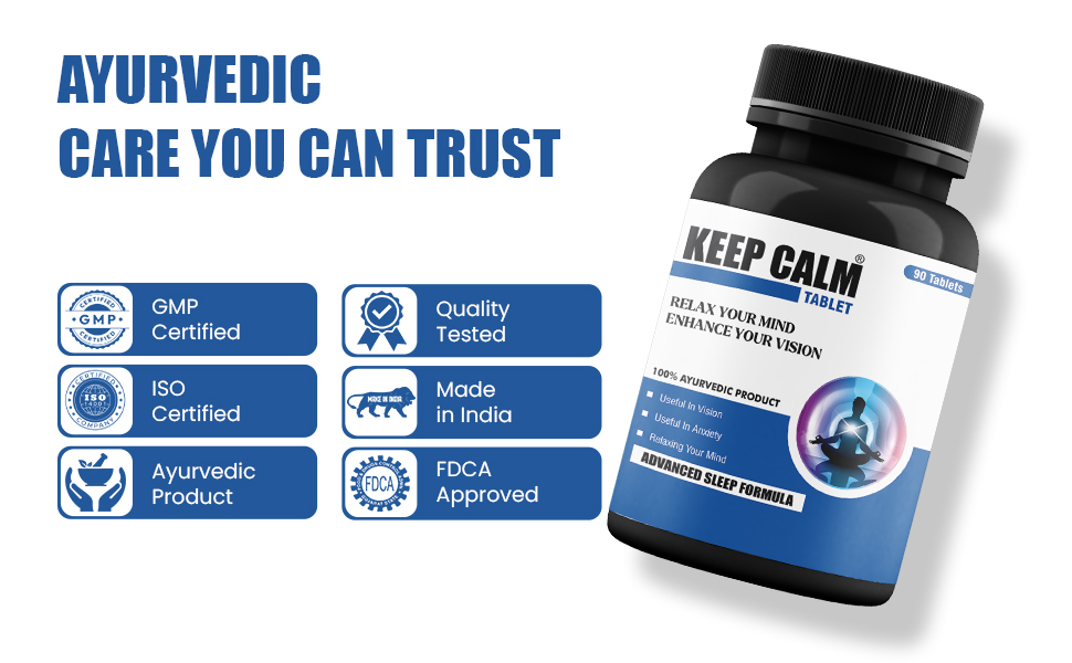 Keep Calm Tablet - Ayurvedic Sleep Tablets with Brahmi, Shankhpushpi, Ashwagandha and Jatamansi - FDCA Approved - 90 Tablets