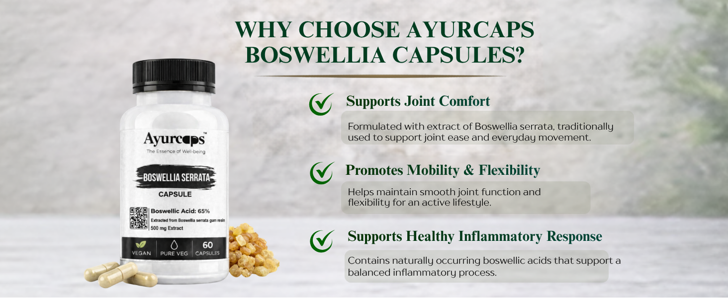 Boswellia Serrata Extract 500mg 60 Veg Capsules | 65% Boswellic Acids | Shallaki Capsules | Ayurvedic Herbal Supplement