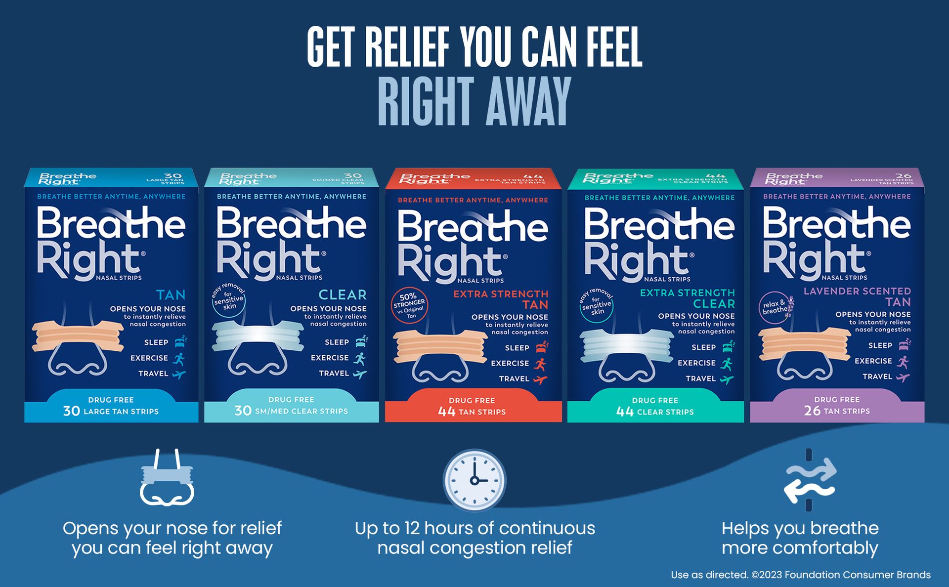 Breathe Right Nasal Strips, Extra Strength, Nasal Congestion, Clear, 44ct