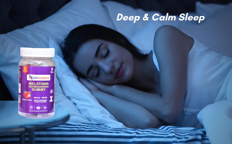 Sleep Gummies for Men & Women with Melatonin 5mg and Ashwagandha | Promotes Deep Sleep, Relaxes Nerves & Reduce Stress | Strawberry Flavour | 30 Gummies