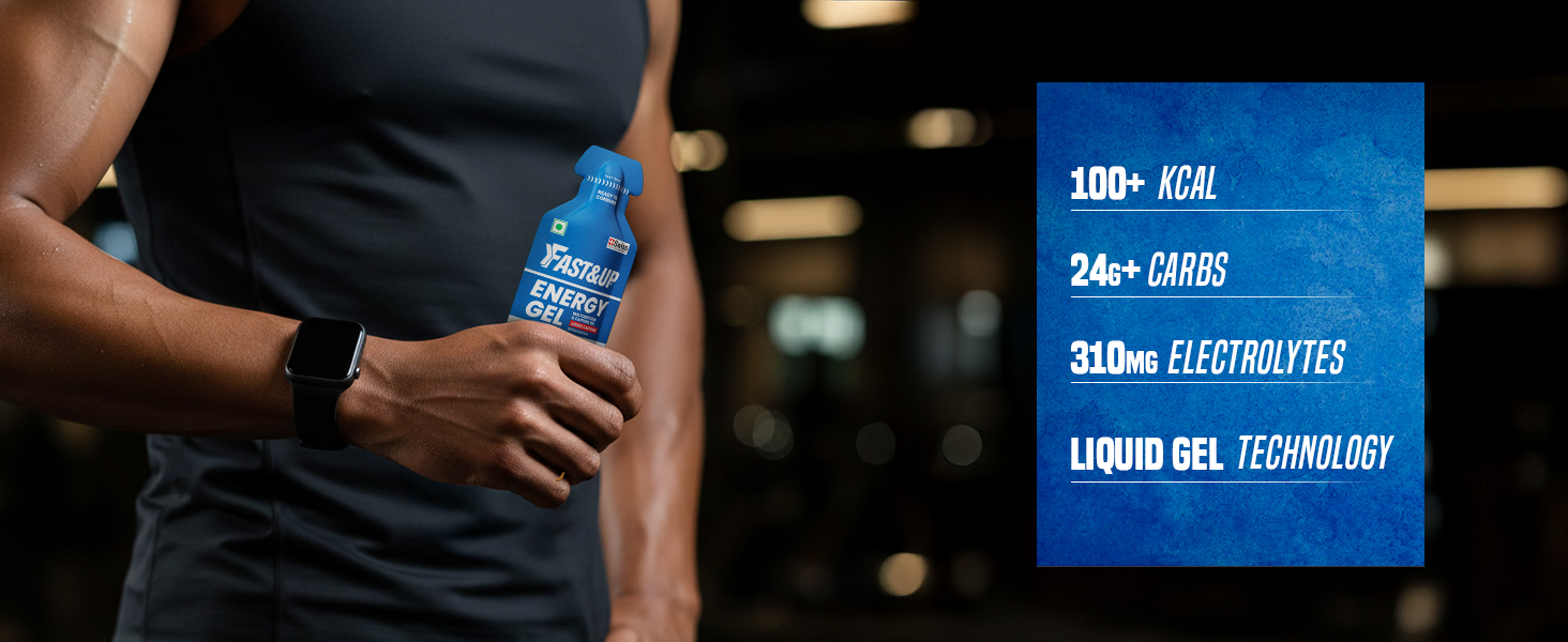 Fast&Up Energy Gel- Zesty Lemon flavour (Caffeine free) - Pack of 6 Gel Sachets, 39g per sachet- For Instant energy boost, Improved endurance and performance