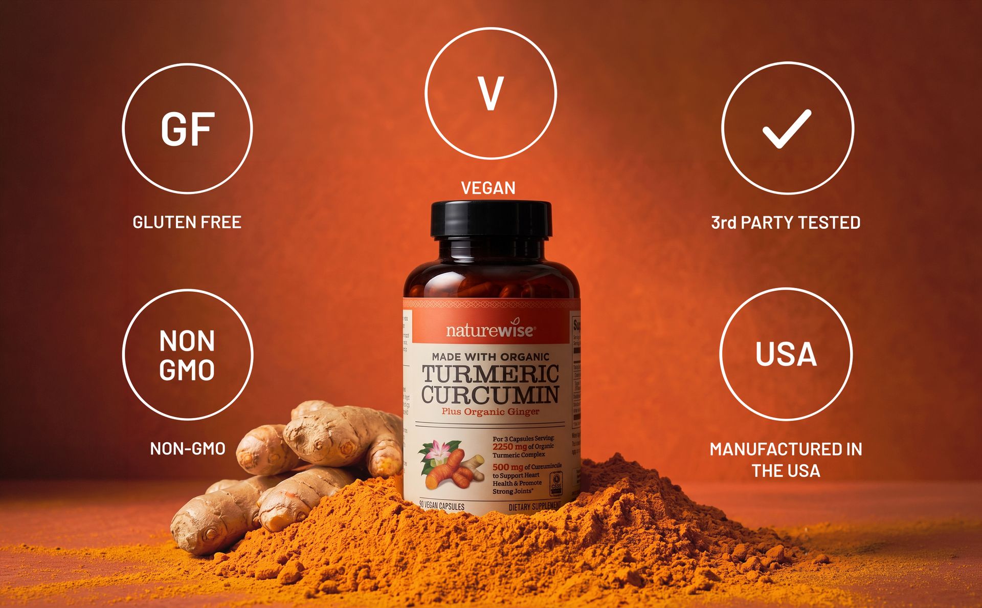 NatureWise Turmeric Curcumin 2250mg Supplement with BioPerine, 180 Capsules