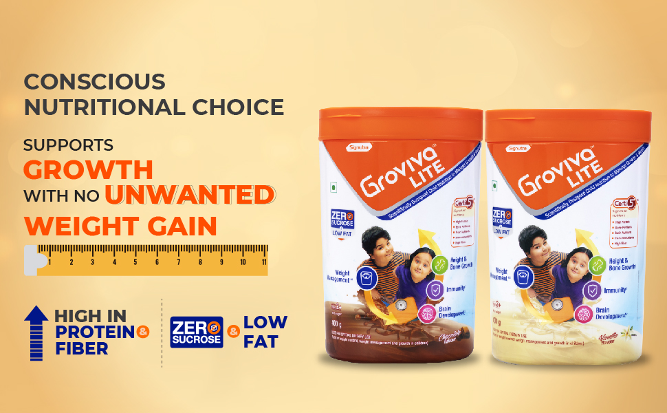 Groviva Lite Child Nutrition to Manage Growth and Weight (Chocolate, 400Grams)