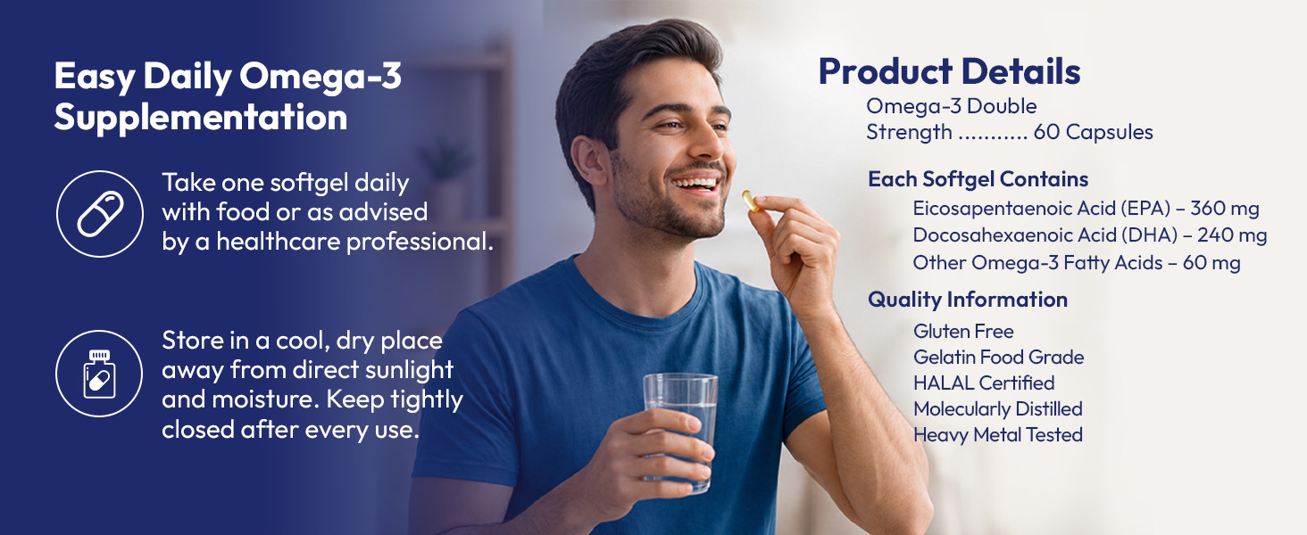 AIWO Ultimate Omega 3 Fish Oil Capsules for Men & Women, Double Strength 1000 mg with 360 mg EPA & 240 mg DHA, Burp-Free Formula, Supports Heart, Brain & Joint Health