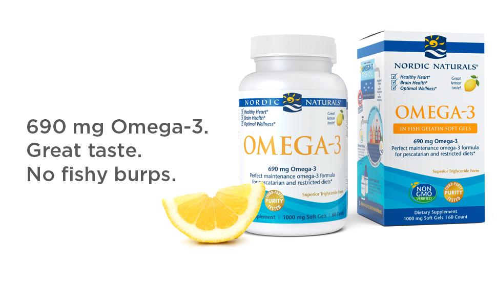 Nordic Naturals Omega 3 Fish Oil EPA And DHA | 690Mg Omega3 Support Brain, Heart Health & Immunity | Omega Fish Oil For Men & Women Lemon Flavour 60 Softgels