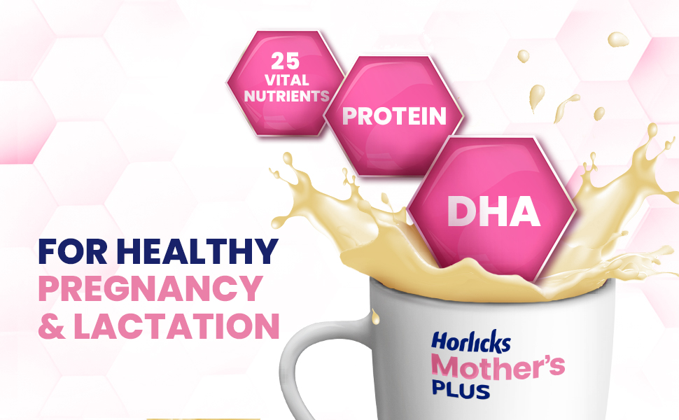 Horlicks Mother's Plus Vanilla 500 g BIB, For Pregnancy and Lactation with Protein for Birth Weight and DHA for Brain Development- No Added Sugar