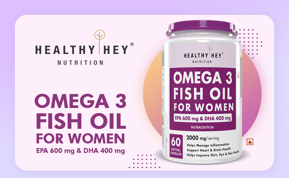 HealthyHey Nutrition Omega 3 Fish Oil for Women - 2000 Mg/serving - 60 Softgel Capsules (600 EPA & 400 DHA)