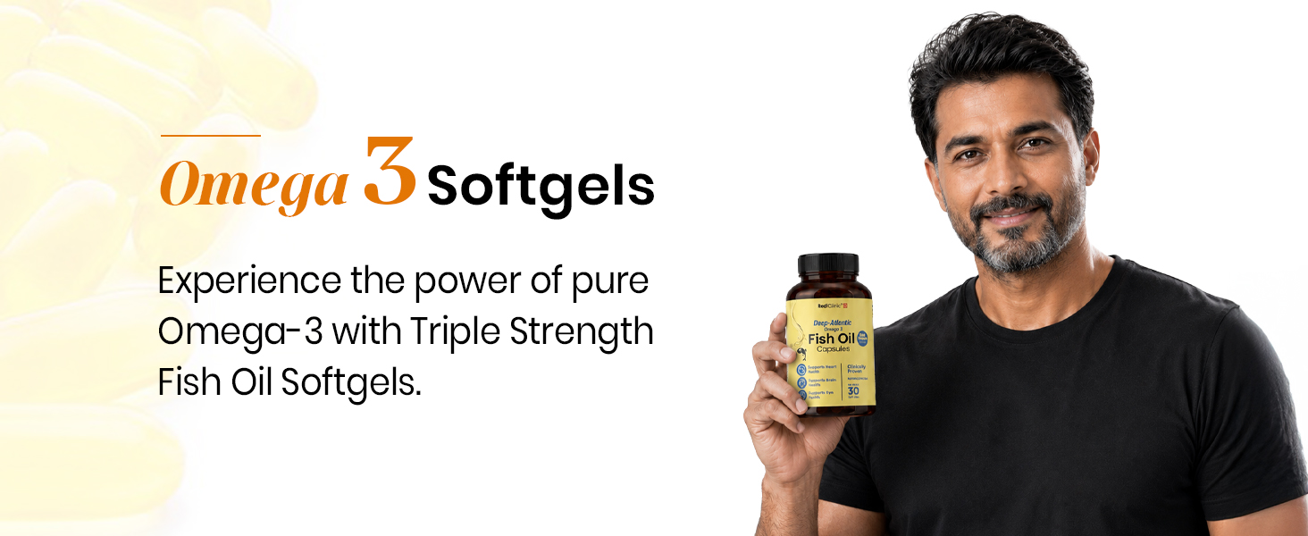 Triple Strength Omega 3 Fish Oil Capsules 2500mg | EPA - 900mg, DHA - 600mg, Vitamin E and Vitamin D3 | Supports Heart, Brain, Joints & Eye Health | No Fishy Burps, Lemon Flavour - 30 Softgels | Pack of 1