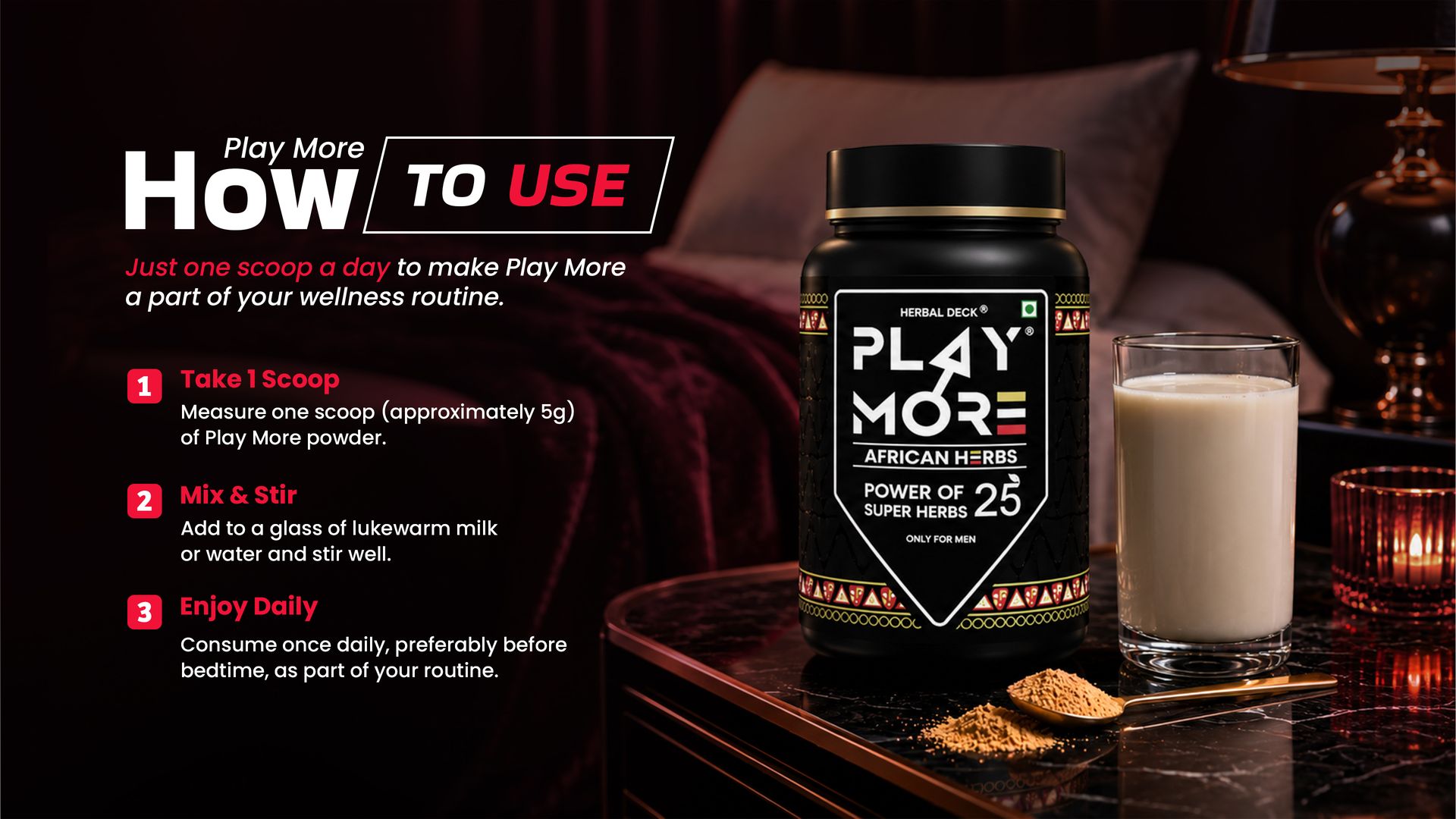 PLAY MOR African Herbs Strength Formula for Men – 150 gram | 25 Potent Herbs Including Shilajit, Musli, Kaunch Beej, Bala, Atibala & Purified Gold Ash | Daily Strength & Energy Support | 150g Powder