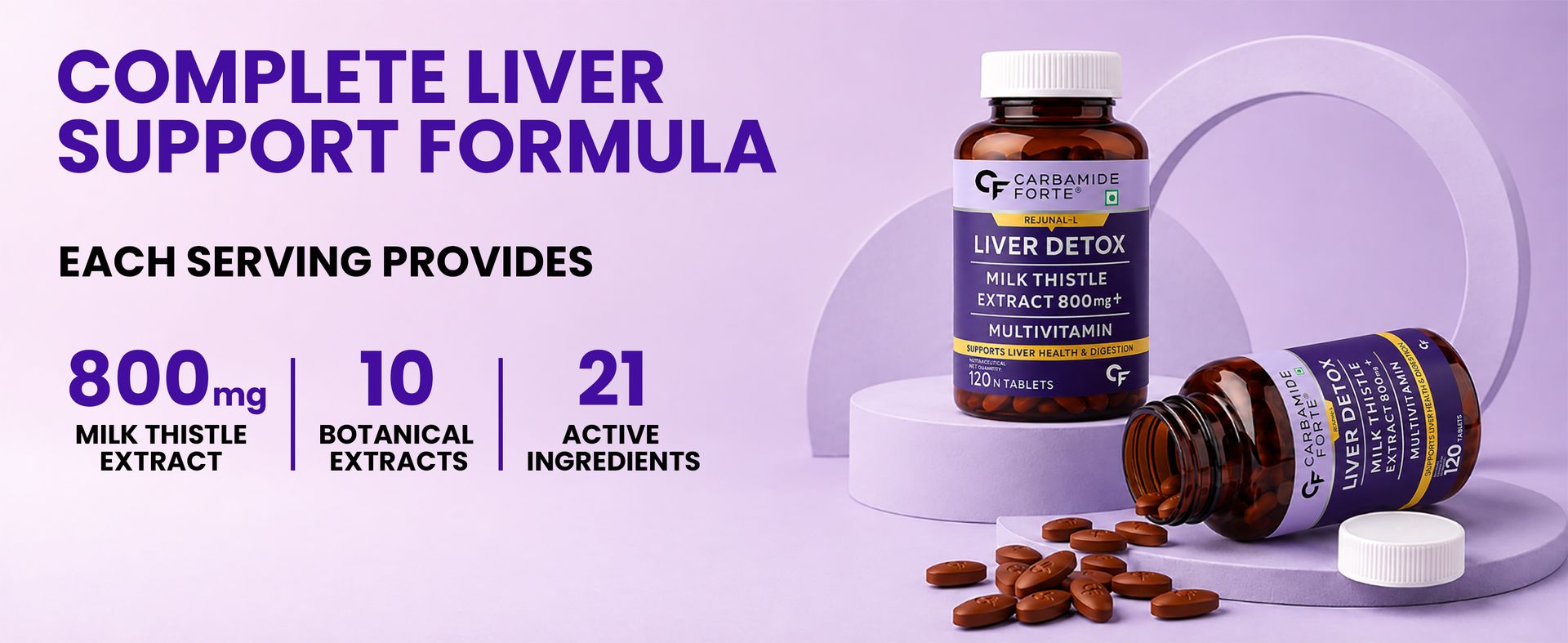 Carbamide Forte Liver Support Supplement with Milk Thistle Extract 800mg (30:1), Multivitamins & Amino Acid | Liver Detox Supplement 10 Veg Tablets (Pack of 2)