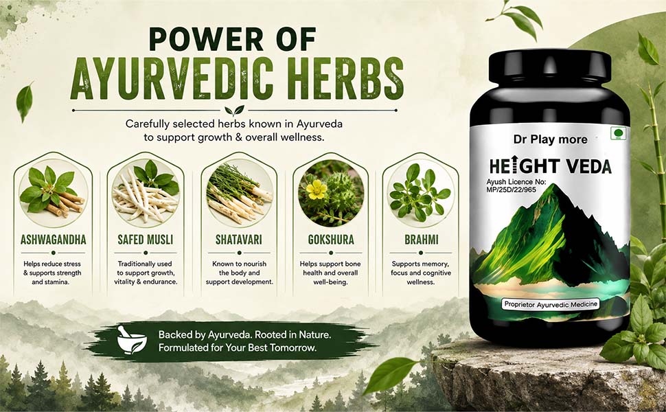 Height Veda Capsules for Boys, Girls, Men & Women | Ayurvedic Height Booster for Teens & Adults | Increase Height Naturally | 60 Veg Capsules