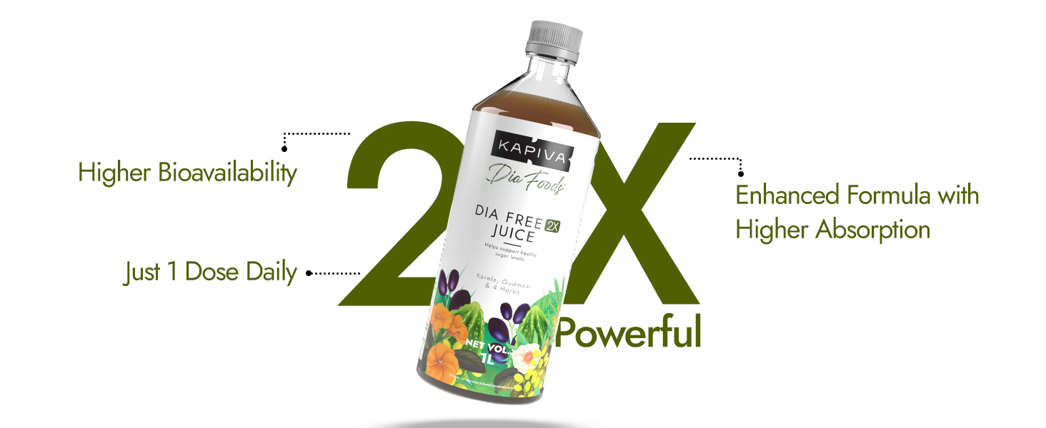 Kapiva Dia Free 2X Juice-1L | New and Improved |100% Ayurvedic Juice with Karela, Jamun & Gudmar | 1 Month Pack