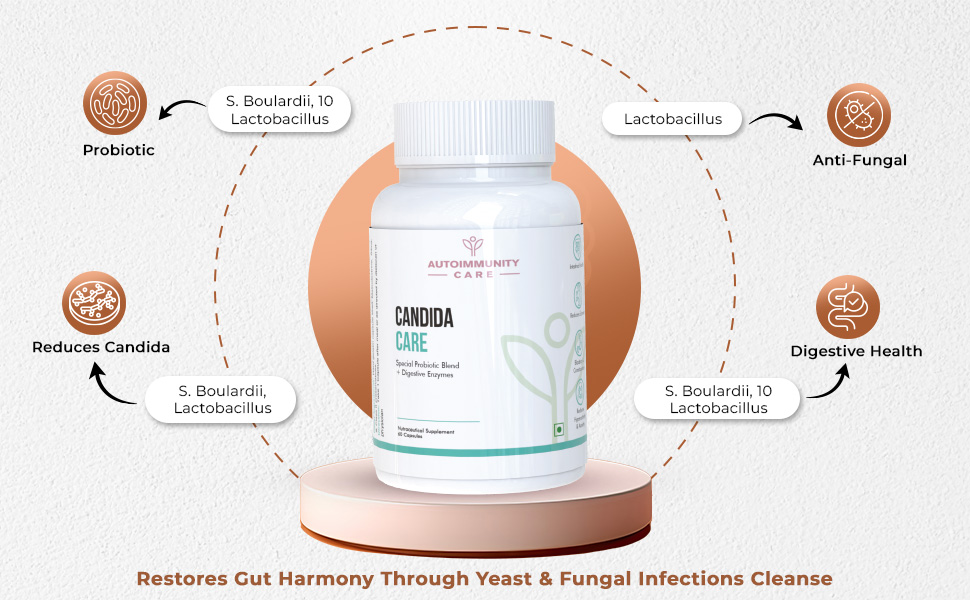 Autoimmunity Care Candida Care – Advanced Probiotics for Candida, Leaky Gut & Gut Health | Probiotics Supplement for Gut Cleanse, Acidity & Bloating Relief | Lactobacillus, Bifidobacterium & S Boulardii | 60 Dose