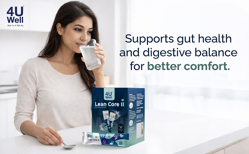 4UWell Lean Core II | Gut Health & Digestion Support | Prebiotic Inulin Fiber Supplement | Nutraceutical Digestive Health | Gluten Free, Dairy Free, Egg Free - 30 Sachets (15g Each)