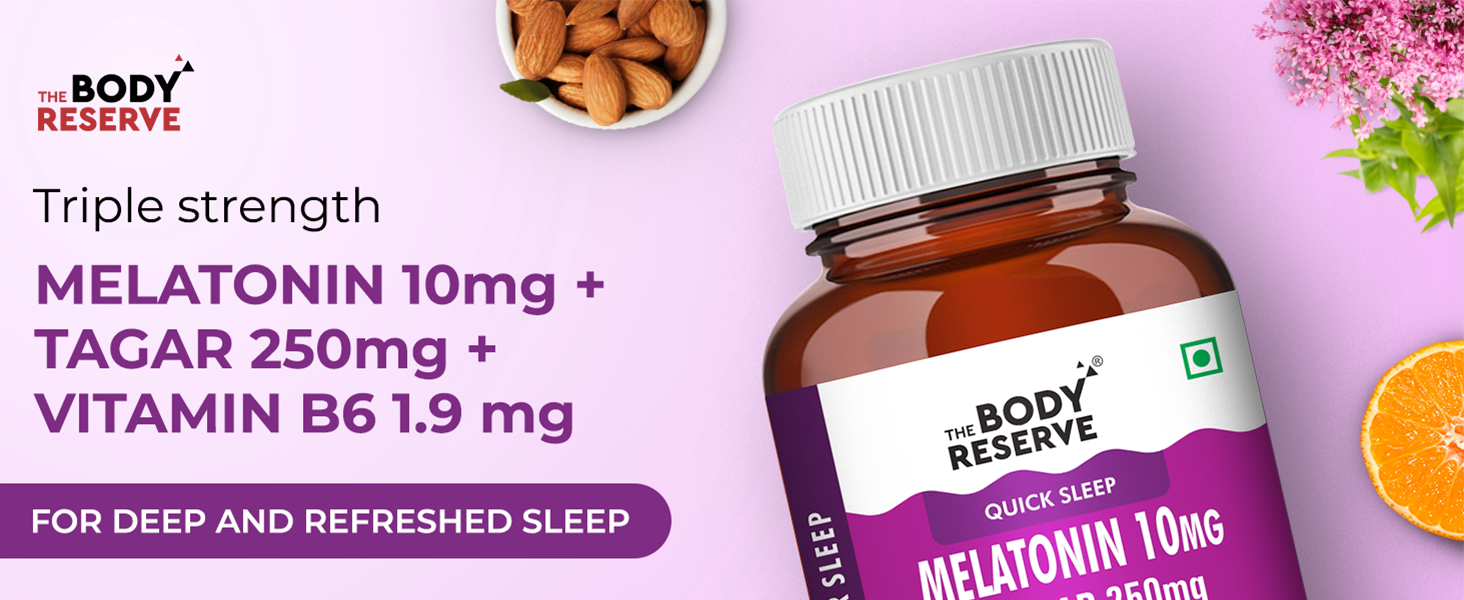 The Body Reserve Melatonin 10mg with Tagar 250mg - 60 Veg Tablets for Natural Sleep Aid, Muscle Recovery, Nerve Relaxation, and Stress Relief - Non-Habit Forming Sleep Aid for Men & Women